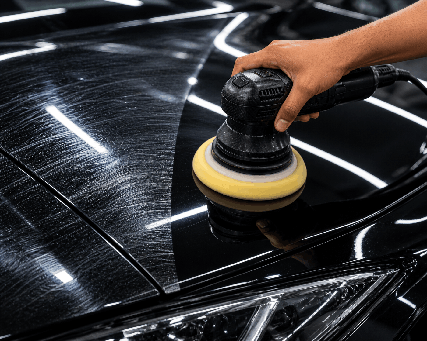 Paint correction being performed at Top Secret Detailing Studio Bangalore