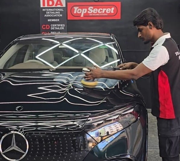 Top Secret Detailing Studio team applying ceramic coating in Bangalore